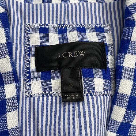 J Crew 100% Linen Campbell Blazer Jacket Navy Blue White Gingham Check Size 0 - Picture 2 of 14